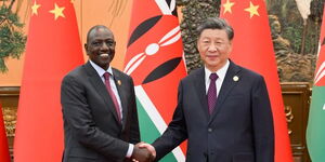 President William Ruto (left) greets Chinese President Xi Jinping during a bilateral meeting held in Beijing, China on October 18, 2023. 