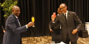 President William Ruto toasts with Rwandese President Paul Kagame in Rwanda on April 5, 2023. 