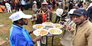 Nyeri residents enjoying rice and beef at Sagana State Lodge on August 6, 2023.