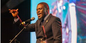 Nairobi Governor Johnson Sakaja speaking during The Battle of the Choirs held in Nairobi on April 10, 2023.