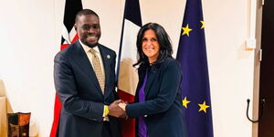 Photo of Governor Sakaja(right) and French Minister , Ms Chrisolou Zacharopoulou