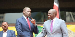 President William Ruto with Nairobi Governor Johnson Sakaja during his swearing-in ceremony at KICC on August 25, 2022. 