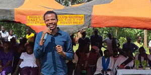 A photo of Mumias East MP Peter Salasya speaking at a social event in Mumias on January 11, 2024. 
