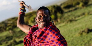 Saloton Ole Ntutu displays his skill with the spear