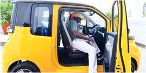 President William Ruto inside an electric vehicle on September 3, 2023.