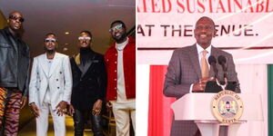 A photo collage of the award-winning band Sauti Sol in Nairobi on August 15, 2022, and President William Ruto addressing the media at KICC, Nairobi on July 1, 2023. 