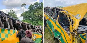 The wreckage of a bus involved in an accident along the Wundanyi-Mwatate road in Taita Taveta County on Saturday, February 1, 2025.