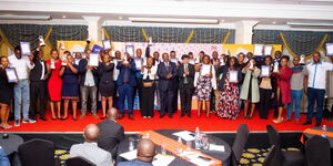 20 business owners pose for a photo at the MSME Honours Awards held at Sarova Stanley Hotel in Nairobi on July 6, 2023. 