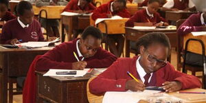A photo of Kenyan secondary school students during an exam.