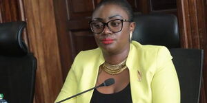 Nominated Senator Gloria Orwoba following committee proceedings on April 21, 2023.