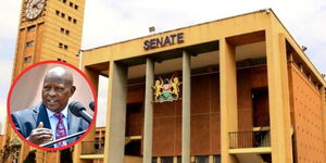 The Senate building and an insert of Nyeri Governor Mutahi Kahiga.