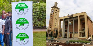 A side-to-side image of a banner bearing the brand of the Independent Electoral and Boundaries Commission (IEBC) and the Senate.