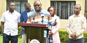 KNUN Secretary General Seth Panyako speaks during a press briefing at a Nairobi hotel on May 14, 2023.