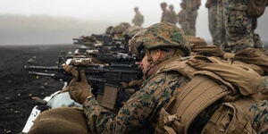 Several soldiers from the US Marine Corps Infantry during an operation