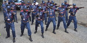 Several security guards during a training session