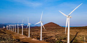 Several wind turbines at the Lake Turkana Wind Power Project in Kenya