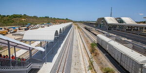 The SGR-MGR interlink line under construction in Mombasa County.
