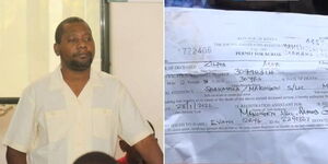 A collage image of Paul Mackenzie (Left) and a screengrab of a burial permit issued by Shakahola Chief (Right)