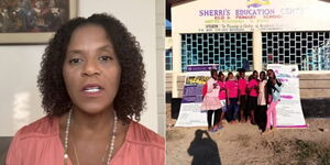 A photo collage of Sherri Gonzalez and Sherri Education Centre in Karagita, Naivasha.