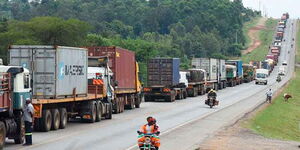 Shipping trucks along the Nimule Juba Highway in South Sudan