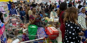A photo of a Kenyan shopping at a local supermarket in Nairobi on March 27, 2019