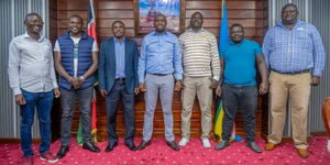 Gem South MCA Brian Anyango (third right) and other Siaya politicians meeting Transport CS Kipchumba Murkome (fourth left) on July 7, 2023.