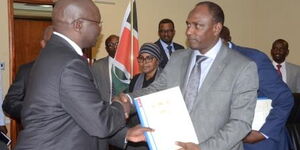 Labour CS Simon Chelgui and  Treasury CS Ukur Yatani during a past meeting