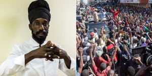A photo collage of Jamaican artist Miguel Collins alias Sizzla Kalonji (left) and Azimio leader Raila Odinga leading demonstrations on March 30, 2023 (right).