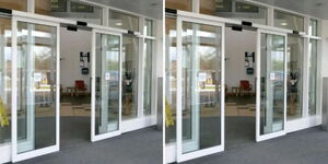 A photo collage showing one variety design of sliding doors. 