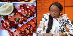 A collage of smokie kachumbari and Charlene Ruto.