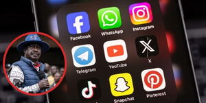 A screengrab of social media platforms on a phone and an insert of former Prime Minister Raila Odinga.