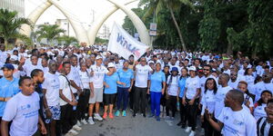 Participants at the launch of the 20th Edition of the Mombasa Satellite Marathon on July 22, 2023