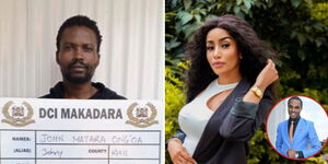 A photo collage of John Matara (left), Instagram influencer Starlet Wahu and K24 crime investigator Franklin Wallah (bottom left). 