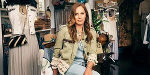 A photo of United Kingdom-based fashion designer, Rachel Stepanek posing for a photo at King's road, London. 