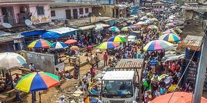 People doing business along a street in Nairobi, Kenya