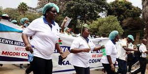 Health workers holding a peaceful protest