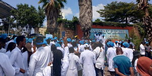 Graduate doctors and medical students stage protests outside Afya House on February 12, 2023.