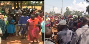 Screengrab images of Parents and residents protesting outside Namanjalala Primary School 