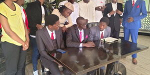 Student leaders addressing the press at Beirut Restaurant in Nairobi.