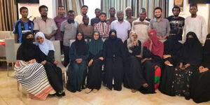 Part of a group of students who fled Sudan on Monday, April 24, 2023. 