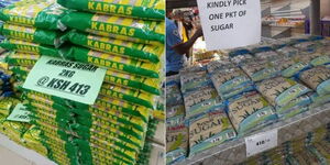 A photo collage of different sugar brands at display.