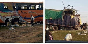 A collage photo of a Super Metro bus and lorry involved in accident at Othoo in Ahero on January 29