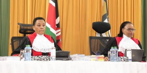 Chief Justice Martha Koome (right) and Deputy Chief Justice Philomena Mwilu (left) during the presidential petition at the Supreme Court of Kenya on August 31, 2022.