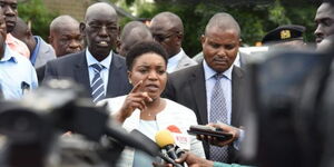 Health CS Susan Nakhumicha Wafula addresses the media during a visit to the Sacred Heart Mukumu Girls School on April 5, 2023. 