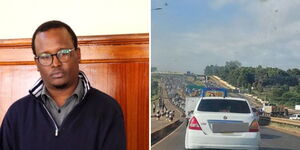A photo of murder suspect Kelvin Kang'ethe and traffic along Thika Superhighway.