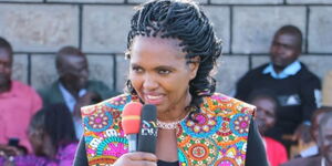 Nakuru Senator Tabitha Karanja speaking during a church service in  solai Ward Rongai constituency on April 9, 2023
