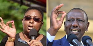 A collage of Malindi MP Aisha Jumwa (left) with DP William Ruto (right)