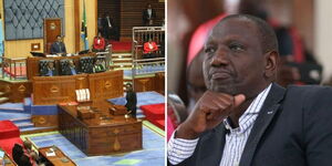 A photo collage of the Tanzanian parliament and President William Ruto.