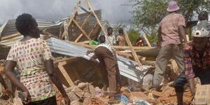 Residents during the evictions at Makima in Embu county on Saturday, April 24, 2021.