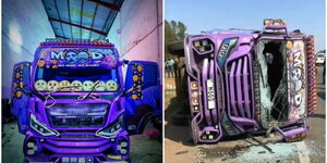 A photo collage of the Mood matatu and an AI-generated image depicting it as being involved in an accident.